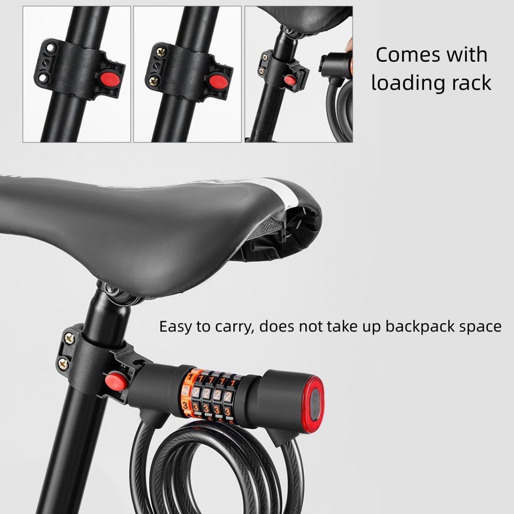Bike Cable Lock with Combination, 4 Ft 5-digit Resettable Bicycle Cable Lock with Tail Lights and Mounting Bracket for Bikes and Scooters