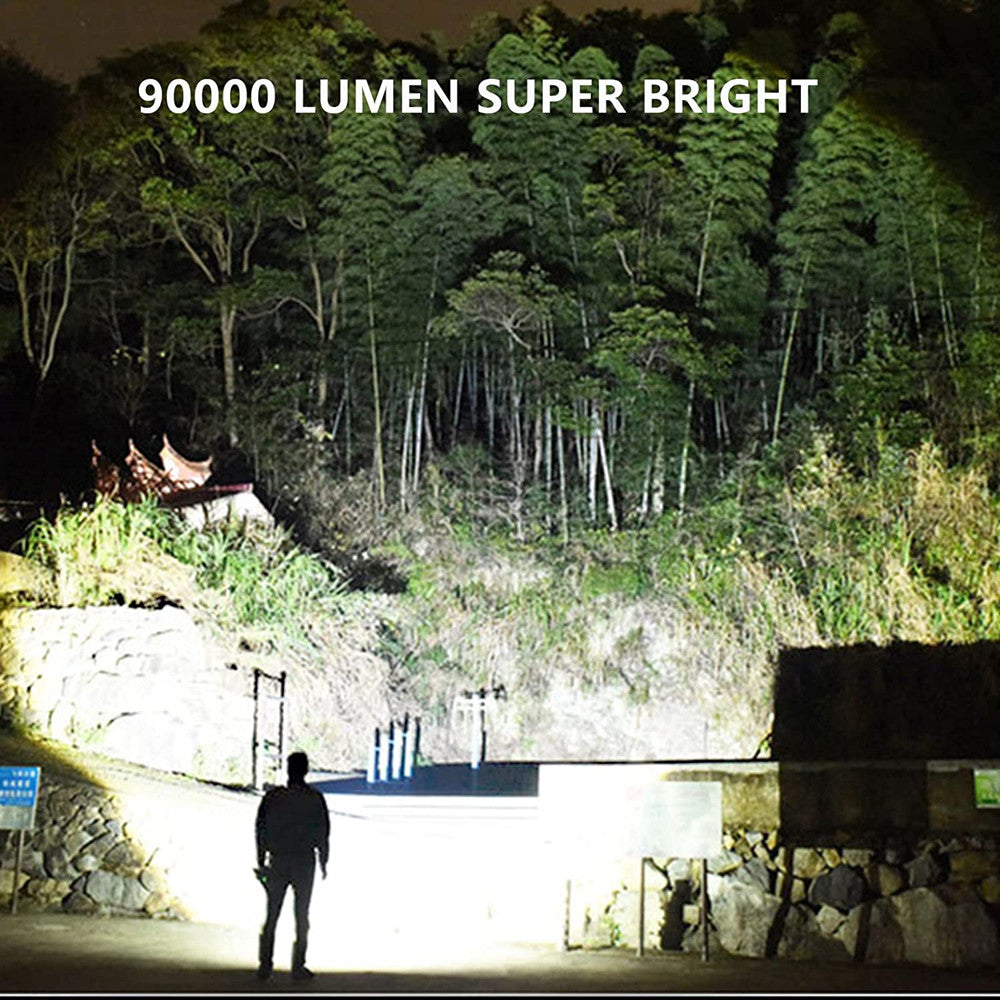 Rechargeable Flashlights, 90000 High Lumens Zoomable Handheld LED Flashlight, Waterproof XHP70 Flash Light with 2 Batteries for Emergency Hiking Camping