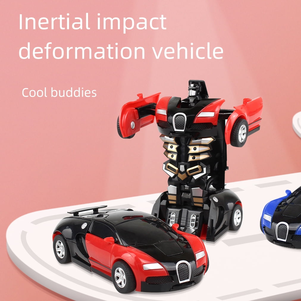 2 Pieces Transform Robot Car Toys, One-Button Mini Deformable Car Robot Toy for Kids Boys Girls Gift