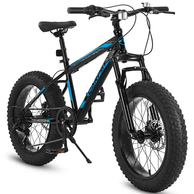 20 inch Mountain Bike for Kids, Fat Tire Bike with Dual Disc Brake, High-Carbon Steel Frame, Mountain Trail Bike, 7 Speed