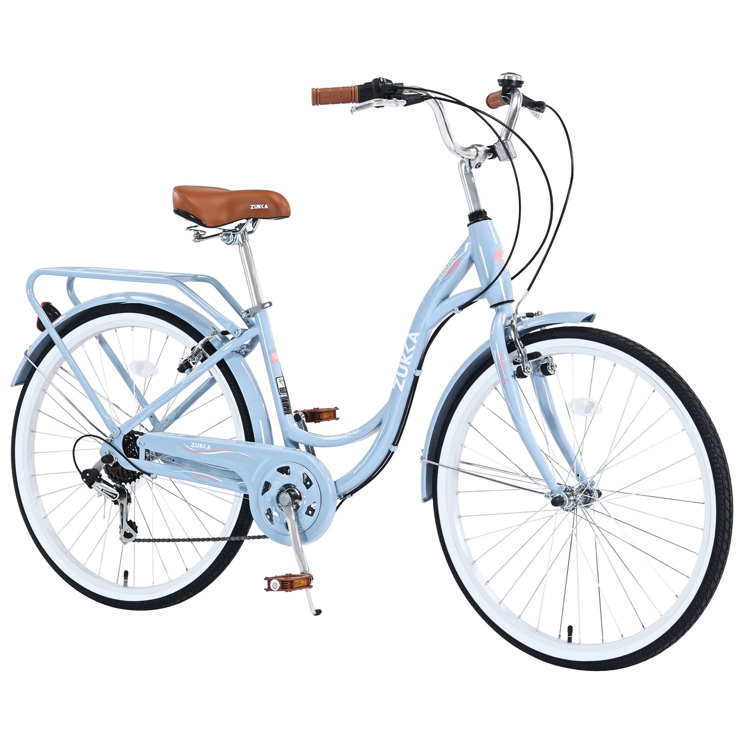 26" Womens Bike 7 Speeds Steel Frame Beach Cruiser Bike Comfort Ladies City Bike, Beige