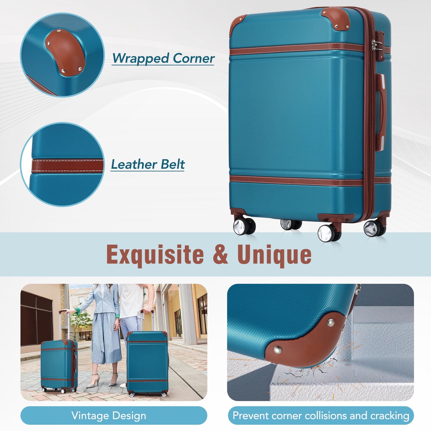 3 Pieces Hardshell Luggage Sets, Lightweight Luggages and Cosmetic Case with Spinner, TSA Lock ,20"+28"
