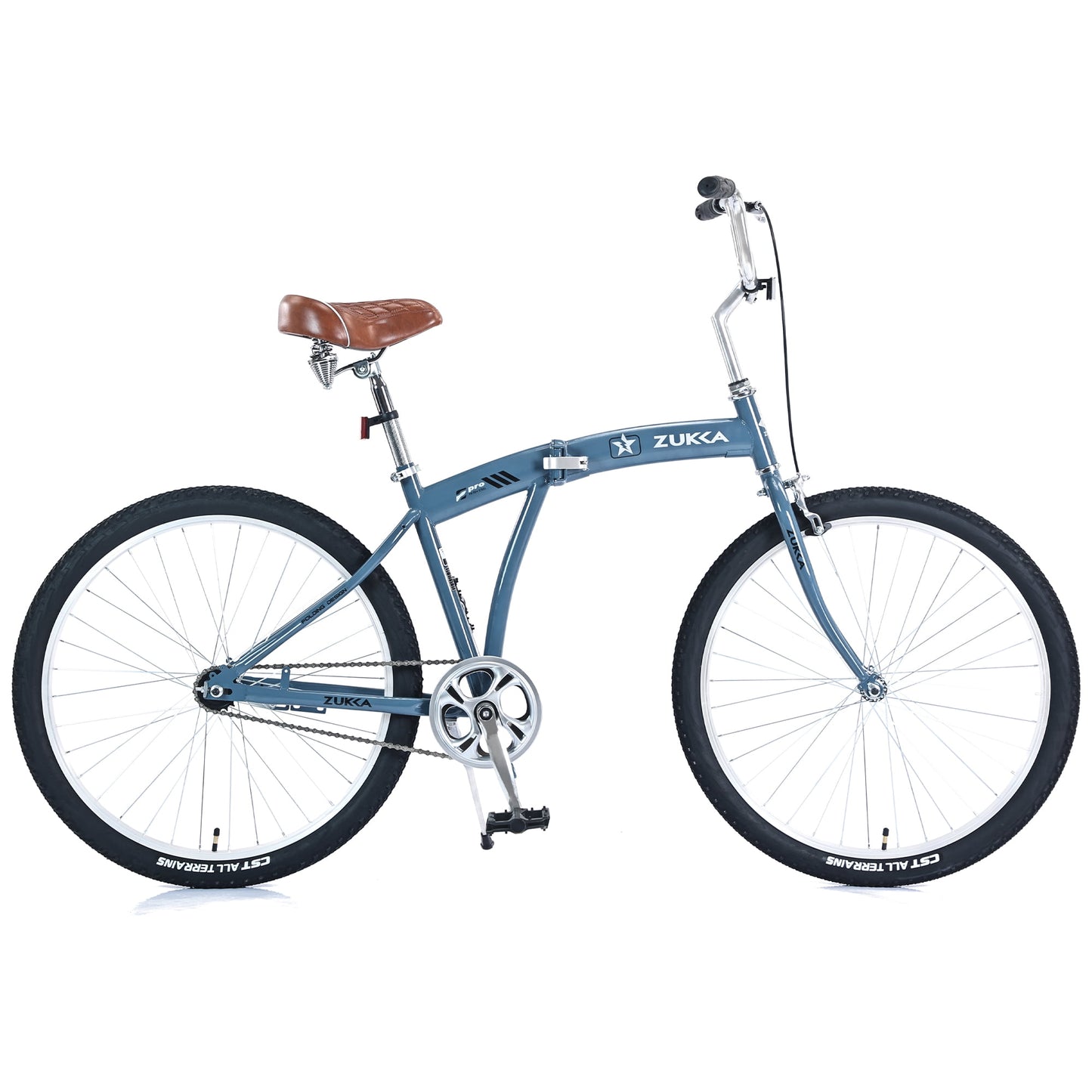 26" Folding City Bike, Single Speed Beach Cruiser Bike for Men Women Adults, Red