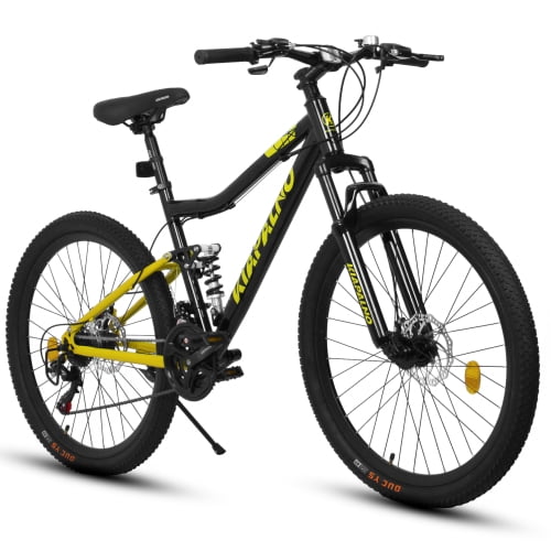 26 " Mountain Bike for Men Women, 21-Speed Aluminium Frame Bicycles with Fork Plus Shock Absorber, Yellow