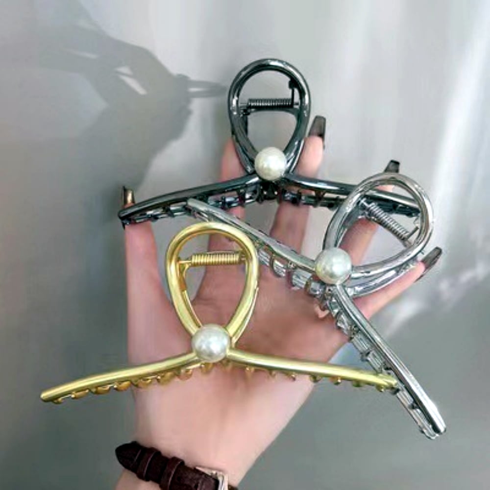 3 Pack 5.3 Inch Large Metal Hair Claw Clips, Hair Accessories for Women Fashion Barrettes Rectangle Shape Hair Clips (Silver + Gold + Black)