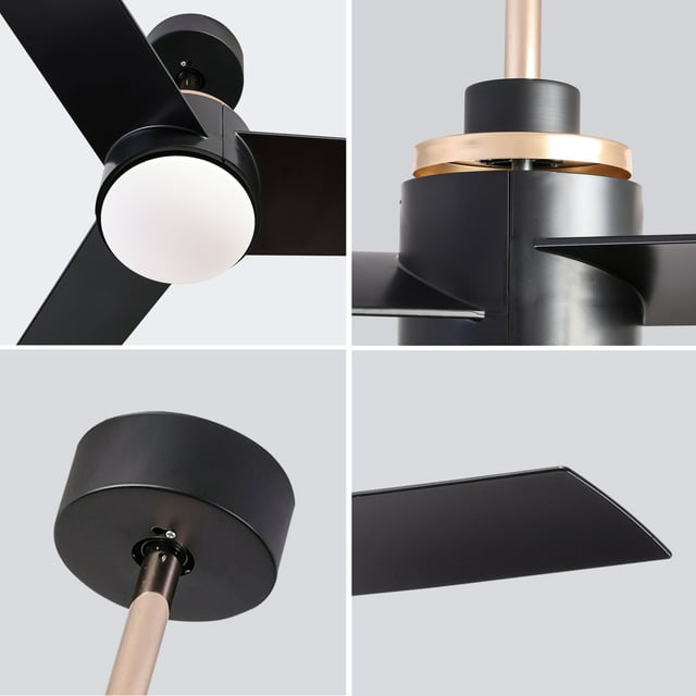 Ceiling Fans with Lights Remote Control, 52" Modern Ceiling Fan with 3 Blades for Indoor Outdoor Patio Farmhouse Bedroom, Black