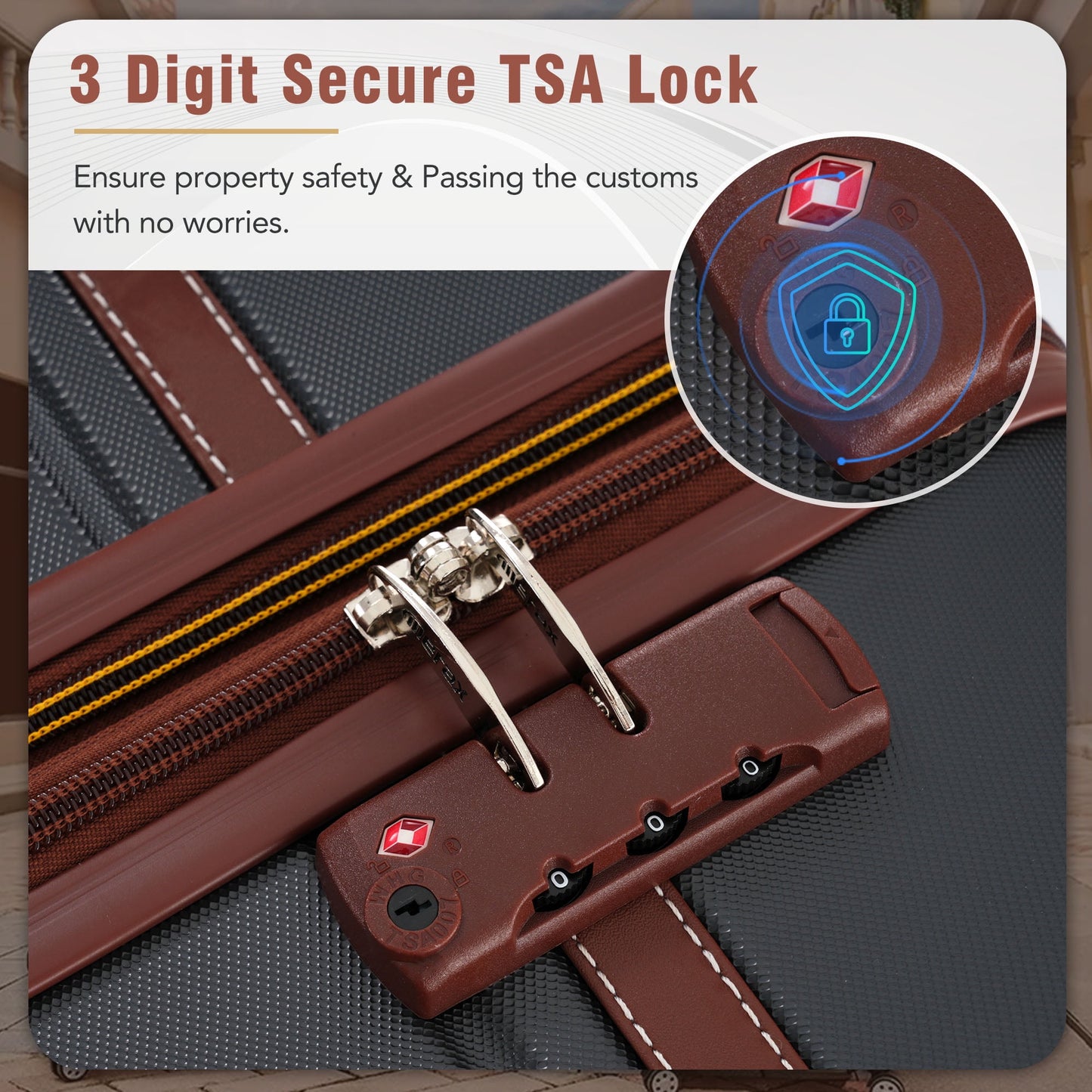 3 Pieces Hardshell Luggage Sets, Lightweight Luggages and Cosmetic Case with Spinner, TSA Lock ,20"+28"