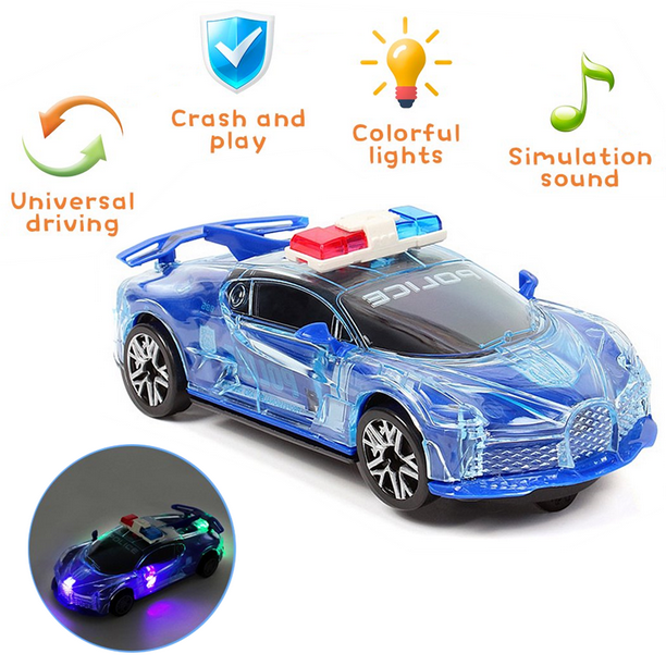360° Rotation Light-Up Police Car Toy, Electric Car with Bright Flashing LED Lights & Simulation Sounds,Toy Car for Kids