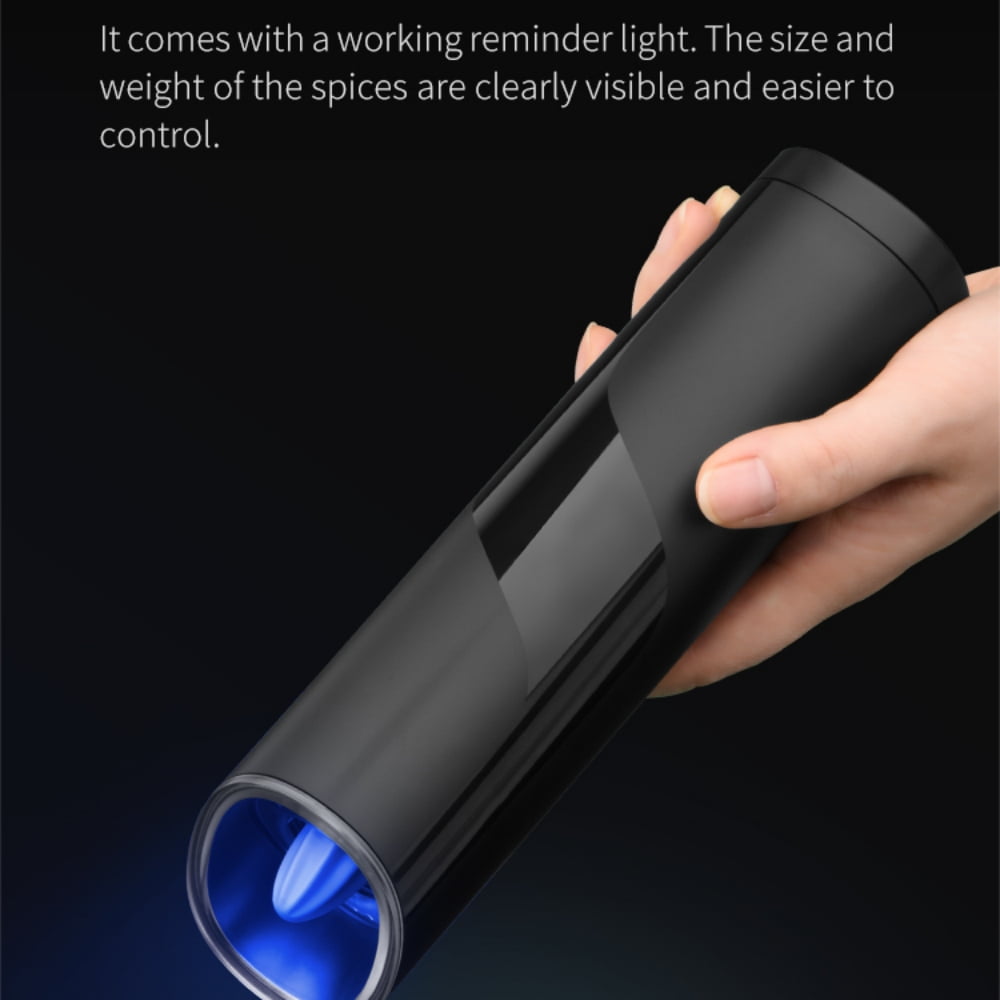 Baprem Electric Salt Grinder Pepper Grinder Battery Operated, Gravity Pepper Grinder Mill with LED Light Adjustable Coarseness
