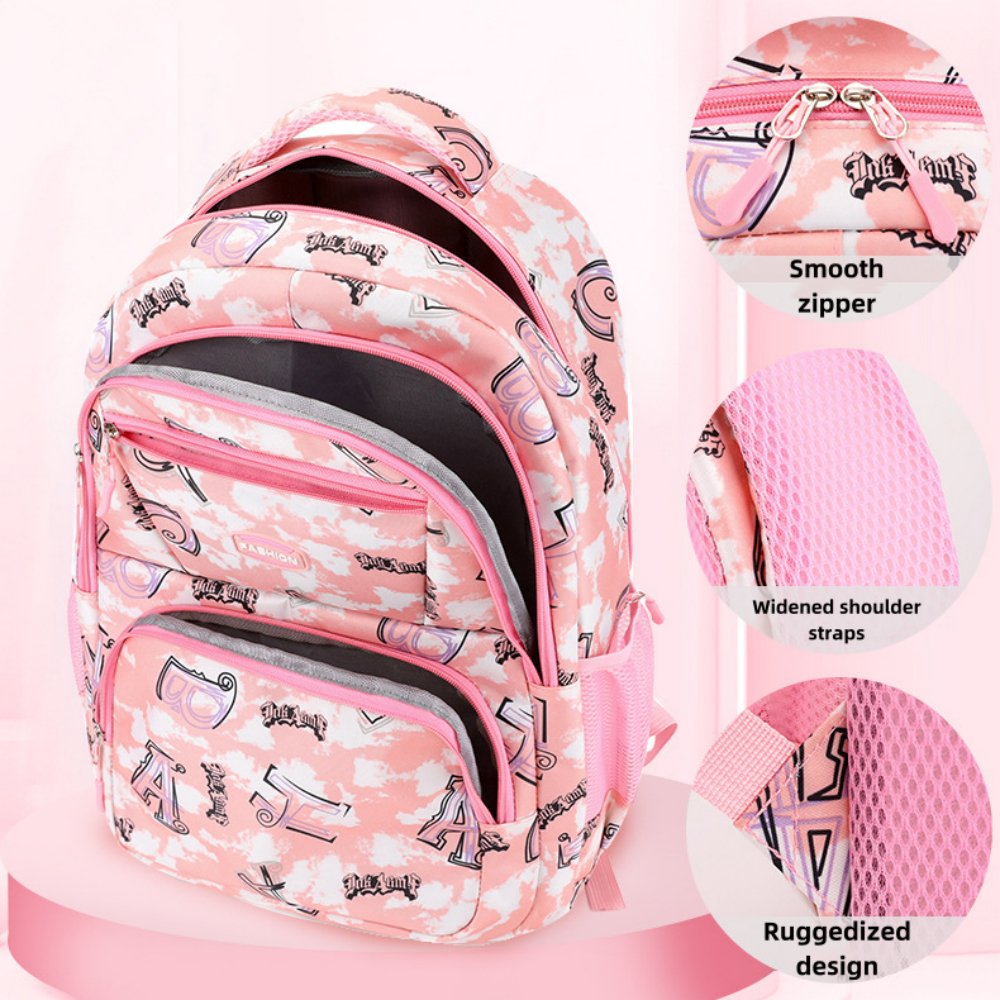 Kids School Backpack for Girls Bookbags Printed Large Lightweight School Bag for Elementary, Pink