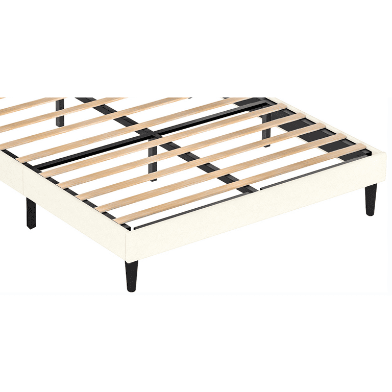 Queen Size Bed Frame Upholstered Platform Bed Frame with Headboard and Strong Wooden Slats, Easy Assembly, No Box Spring Needed, Beige