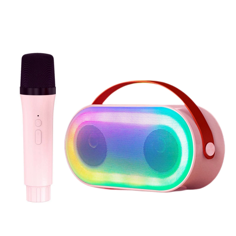 Karaoke Machine with Wireless Microphones and Two Speaker System, Portable Wireless Bluetooth Speaker for Adults and Kids, Supports TF Card/USB, AUX for Outdoor Party Beach , Pink