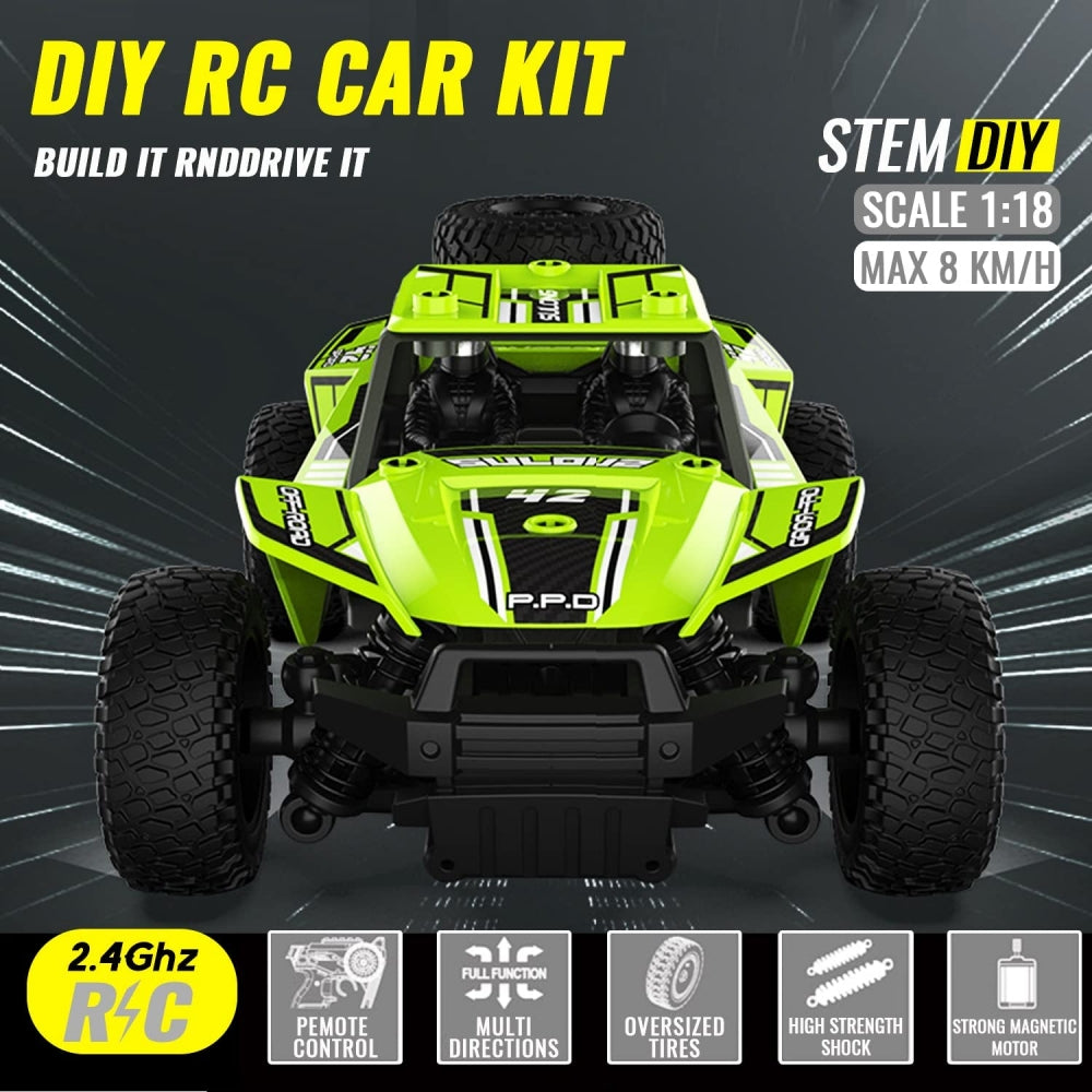 2.4GHZ RC Cars for Boys, High Speed 4WD Off-Road Car, DIY Building RC Car Kits, Model Car Kits, Educational Block Toy Gift for 6+ Boys & Girls , Green
