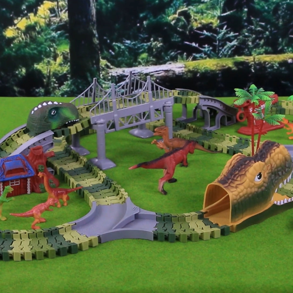 Dinosaur Toys for Boys Race Car Track STEM Vehicle Playsets, Dinosaur Assembling Rail Car Set for Kids Toddler Ages 3 4 5 6 7 8 Year Olds
