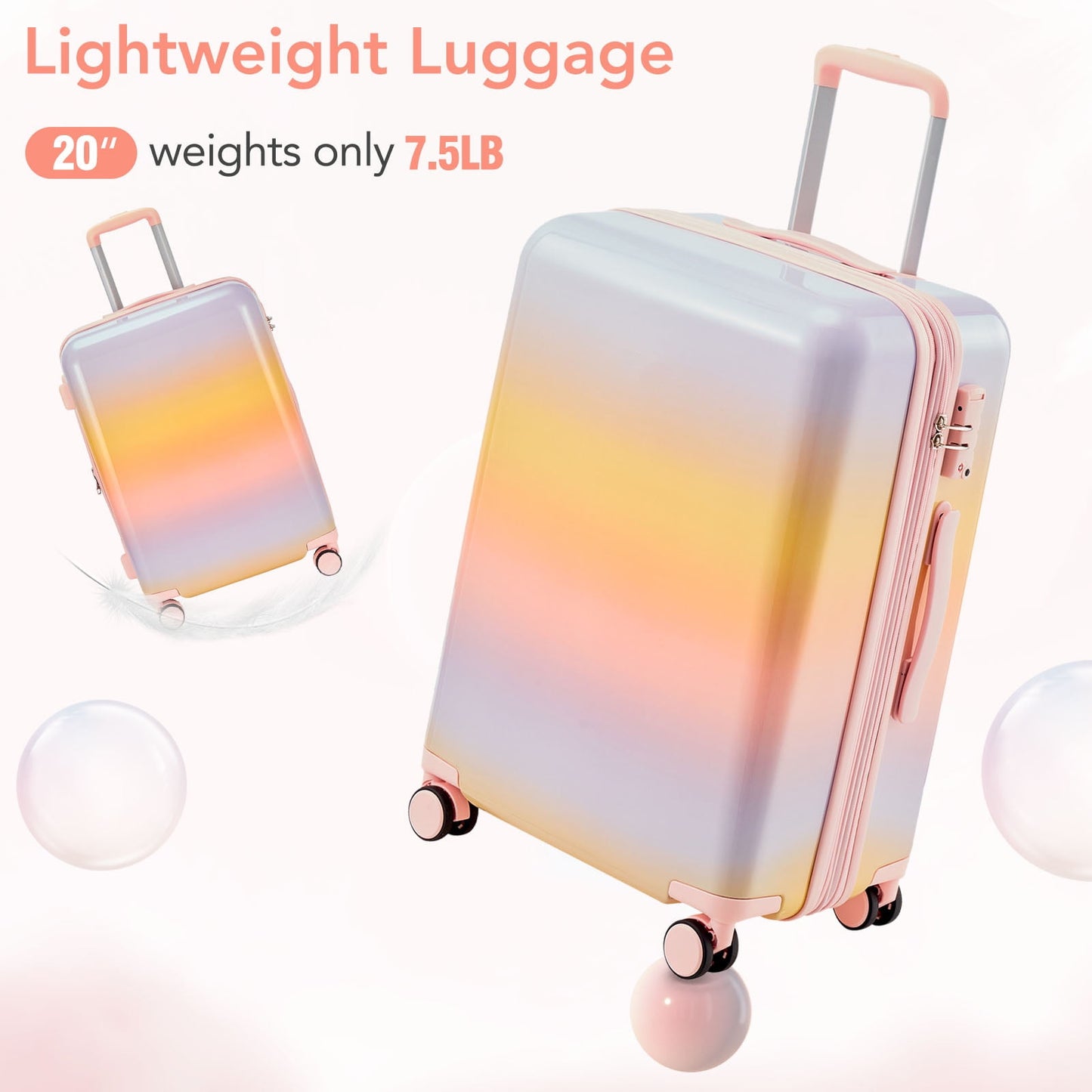 3 Piece Hardshell Luggage Sets with TSA Lock ,double spinner 8 wheels Lightweight Suitcase ,20''24''28''