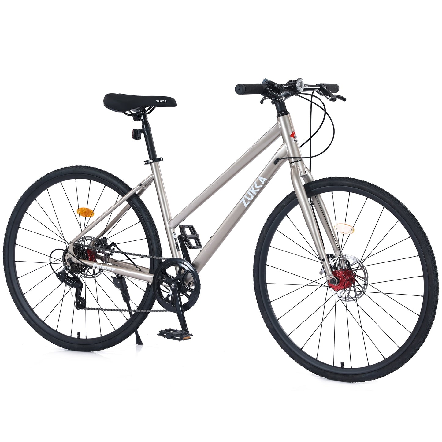 700C Hybrid Bikes 7 Speeds Steel Frame Road Bike Adult City Bicycle with Dual Disc Brakes for Men Women, Light Blue