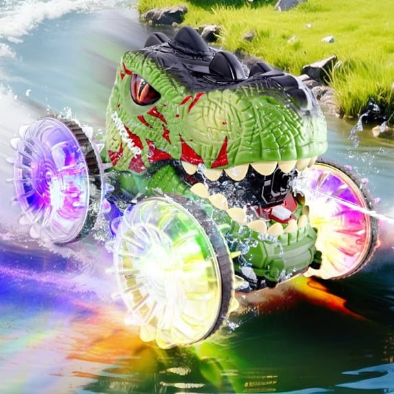 Aezusy Dinosaur Toy RC Car for Child, 360-Degree Rotation 4WD Stunt Vehicle with Water Spray, Christmas Gift for 4-12 Years Old for Boys Kids