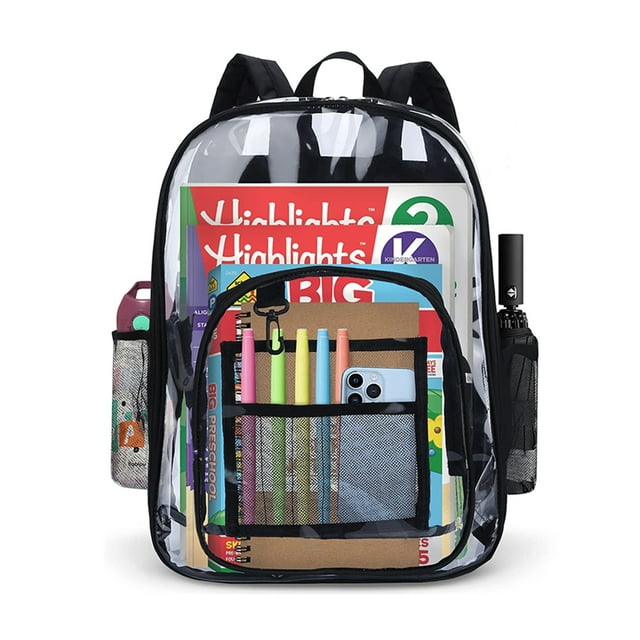 Clear Backpack Heavy Duty PVC Transparent Bookbag, Large Capacity School Bag for Men Women, Black