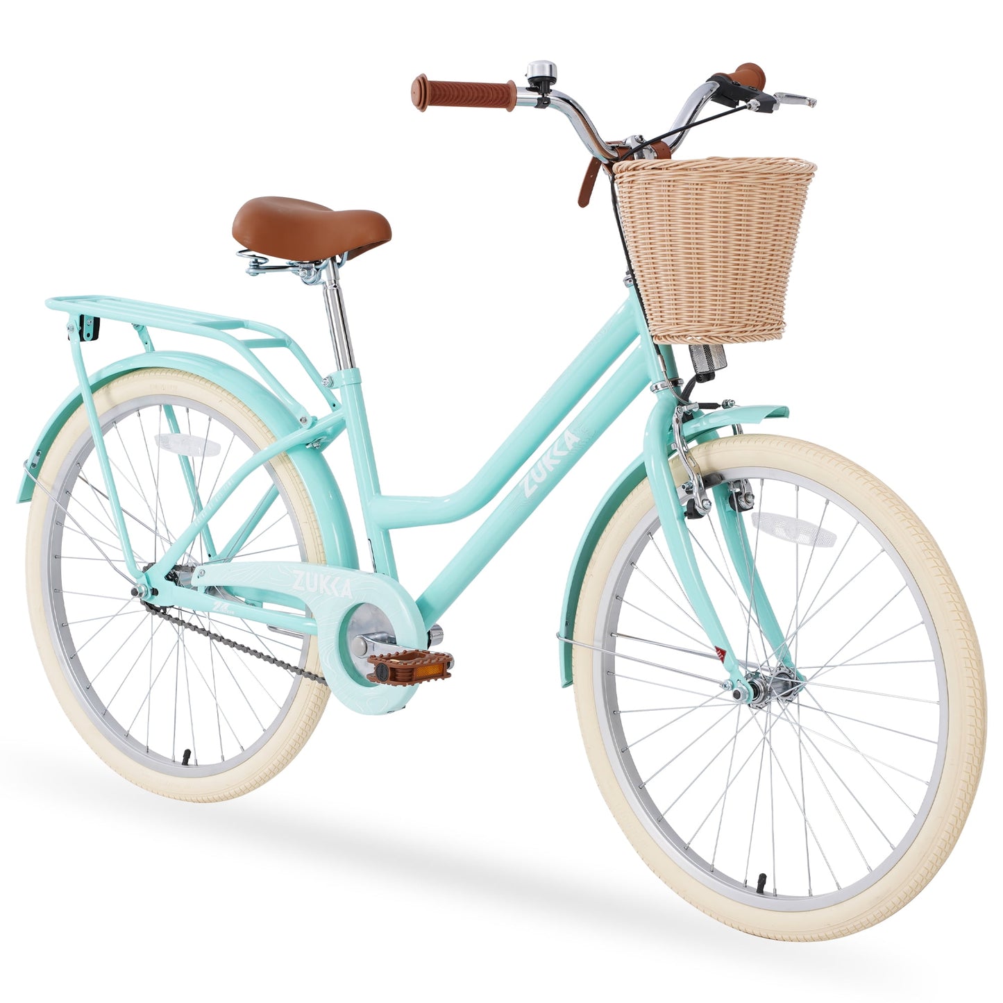 Girls Bike 24" Kids Bike with Basket, Singel Speed Steel Frame Cruiser Bike Commuter City Bicycle for Girls Women, Yellow