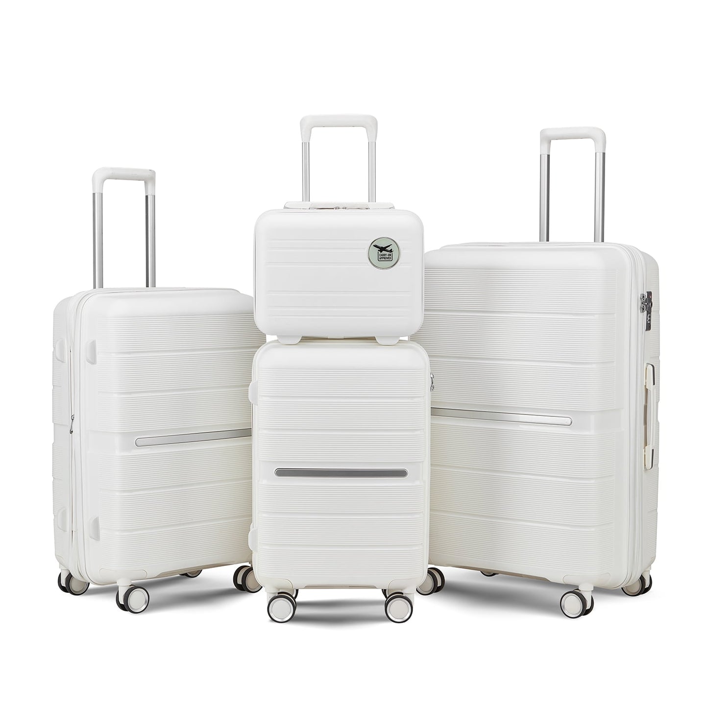 Luggage Sets 4 Pcs PP Hardshell Lightweight Suitcase Set Expandable Luggage Sets with TSA Lock Spinner Wheels, Black