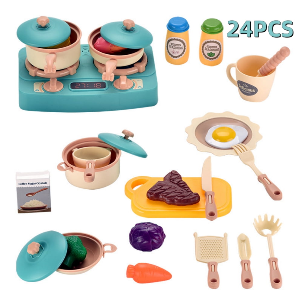 Play Kitchen Toys Sets with Pots and Pans, 24 Piece Cookware Pretend Play Kitchen Toy Accessories, Gifts for Ages 3+ Kids
