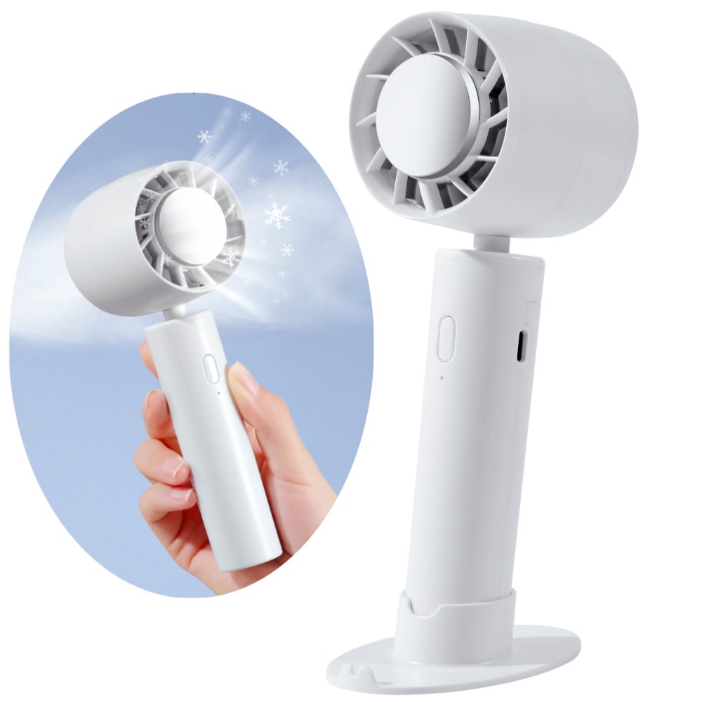 Portable Handheld Fan with Base, USB Rechargeable Mini Personal Fan 3000mAh 3 Speed Adjustable Desk Fan, Gifts for Women Men Travel, Camping, Outdoor, White