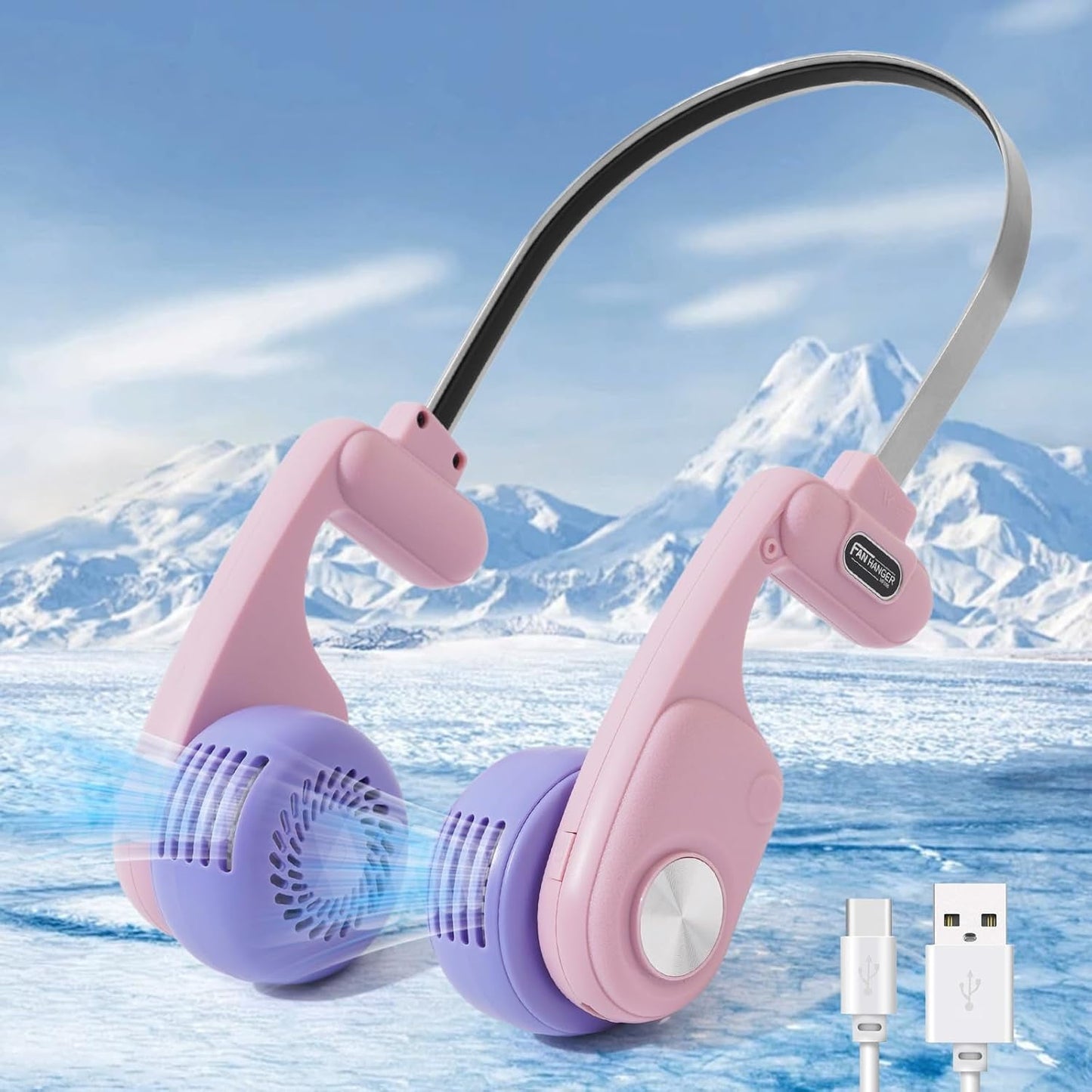 Raistyw Portable Neck Fans, Wearable Personal Fan with 5 Speeds, 360° Cooling ,Rechargeable, Suitable for Travel, Sports, Pink