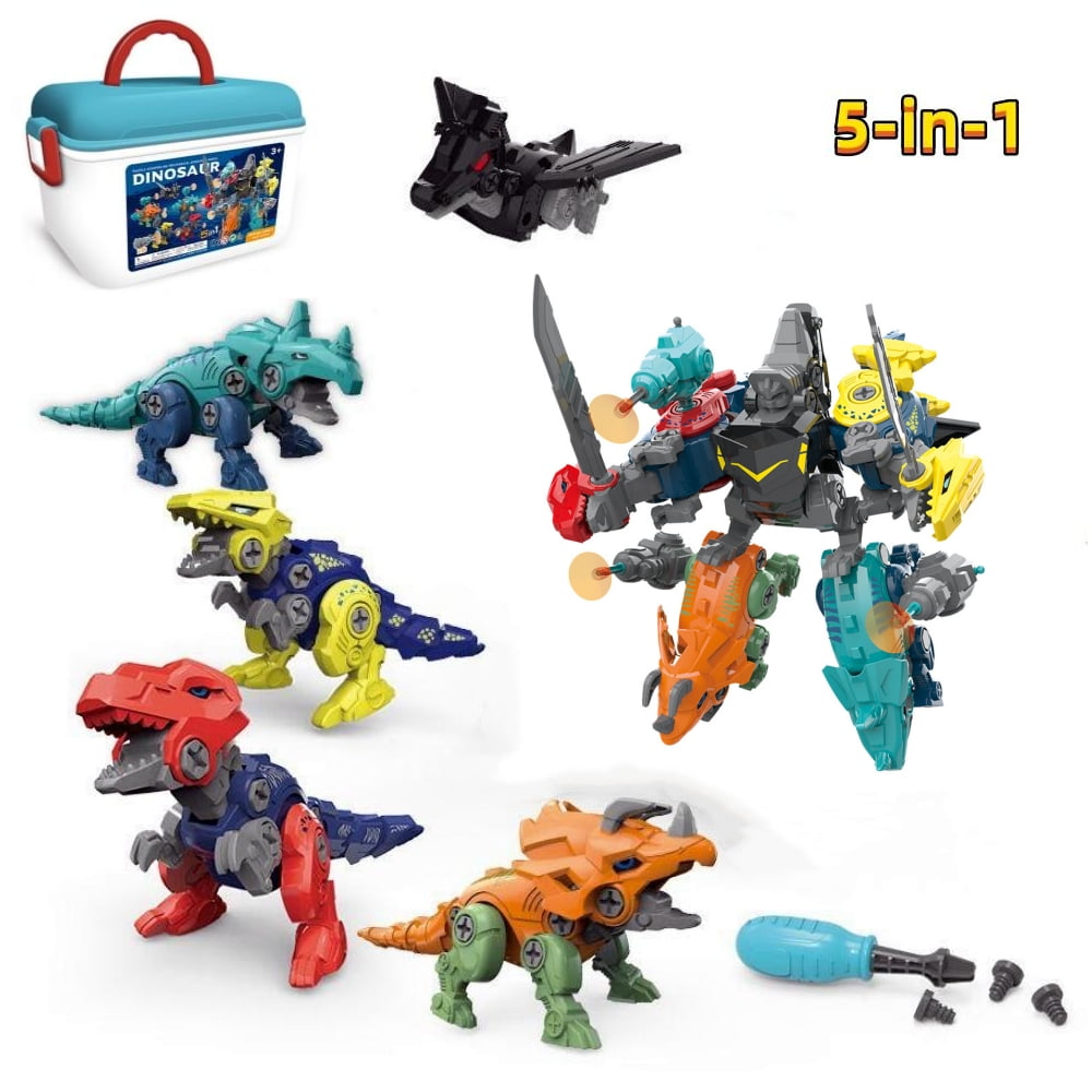 Take Apart Dinosaur Toys ,5 in 1 Dinosaur Transforming Robot Toys Set Building Engineering Kits Birthday Gifts for Boys,Girls
