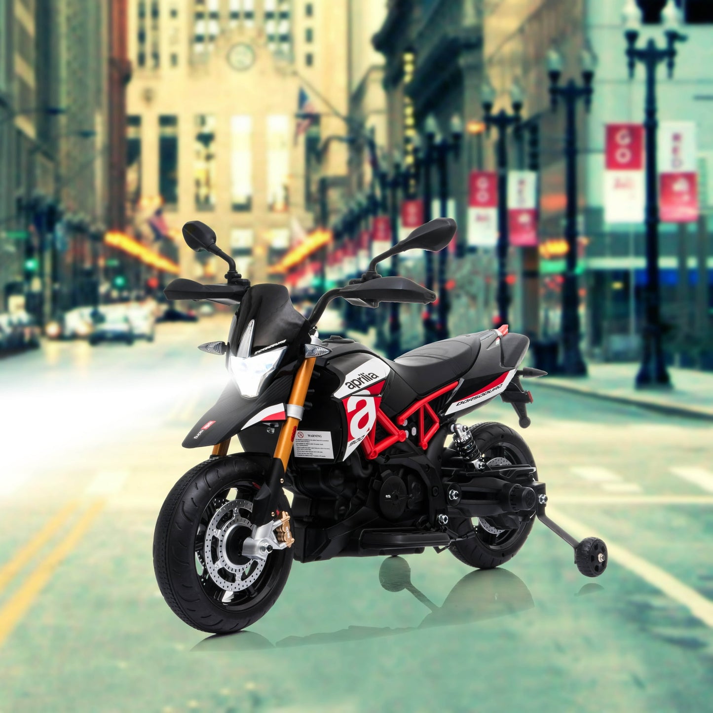 12V Kids Aprilia Electric Kids Motorcycle with Training Wheels, Red, Battery Powered