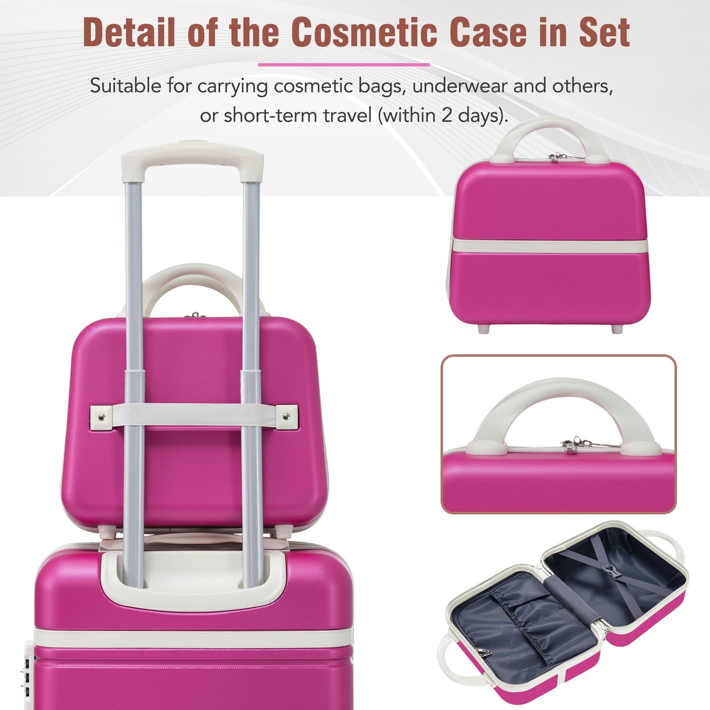 3 Pieces Hardshell Luggage Sets, Lightweight Luggages and Cosmetic Case with Spinner, TSA Lock ,20"+24"