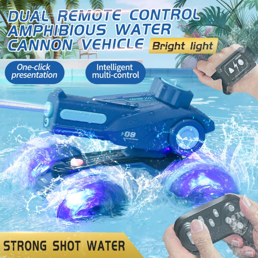 Amphibious Remote Control Car Gesture RC Car Toys for Kids, 4WD RC Stunt Car with Lights, Water Shooting RC Tank for Boys Girls, Blue