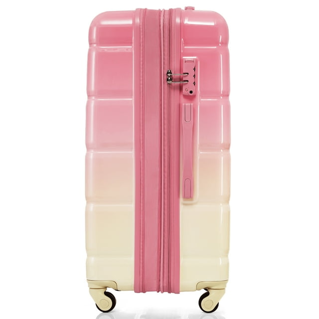 New Luggage Set with Cup Holder and USB Port, 3 Piece Set Hardshell Expandable Luggage Suitcase Sets with TAS Lock Spinner Wheels, Gradient Pink