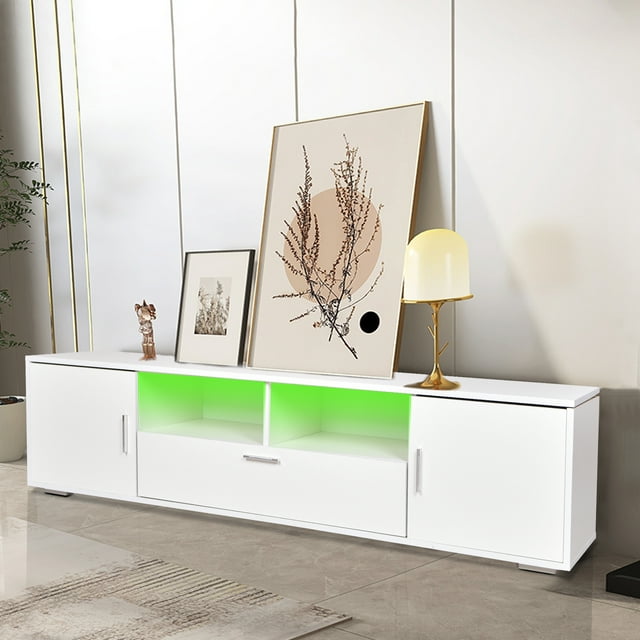 TV Stands for TVs up to 75", Modern Entertainment Center TV Cabinet with LED Lights and Storage for Gaming Living Room Bedroom, White
