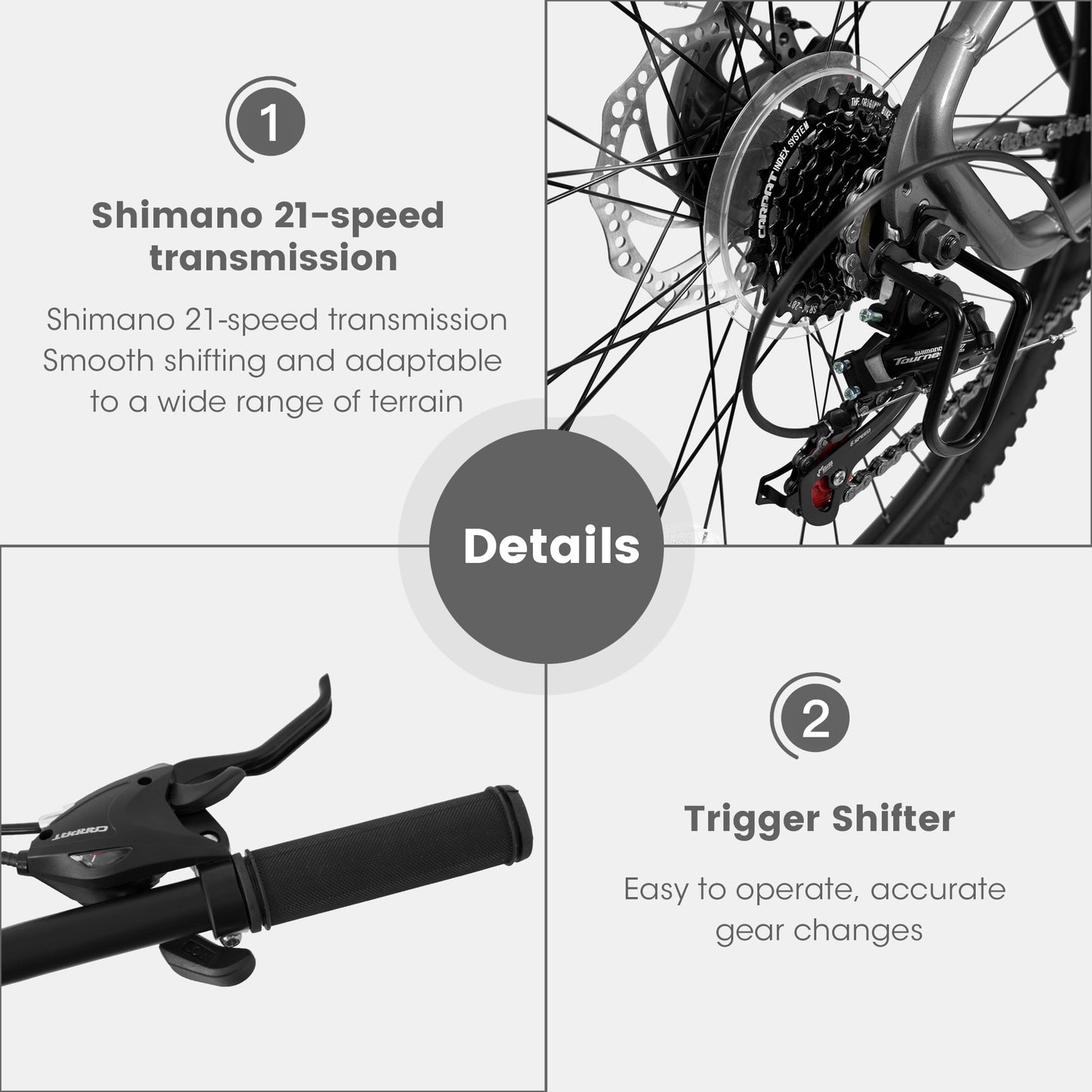 Tyethy 27 inch Mountain Bike for Men ,21 Speeds Adlut Bike Bicycles Aluminum Frame Disc-Brake ,Gray