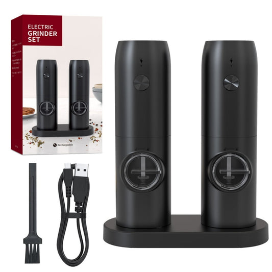 Electric Salt and Pepper Grinder Set, Automatic Salt & Pepper Mill Refillable with Charging Base, USB Cables, 2 Adjustable Coarseness Mills, One Hand Operation, LED Light