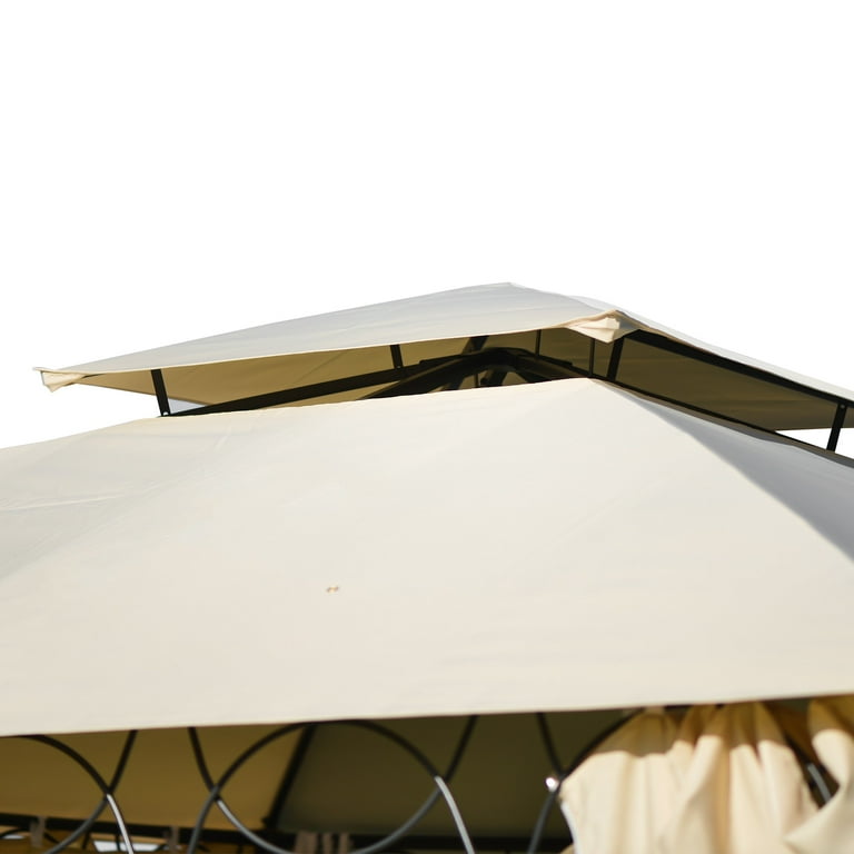 Double Tiered Grill Gazebo - 10 Ft x 11Ft Outdoor BBQ Pop-Up Canopy Tent with UV Protection & Mesh Netting for Patio Garden Backyard, Beige