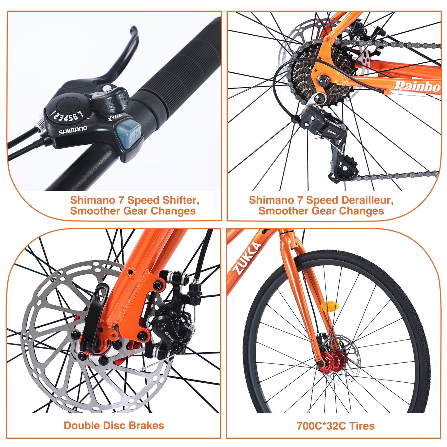 700C Hybrid Bikes Adults Road Bike 7 Speeds Steel Frame City Bicycle with Disc Brake for Men Women, Orange
