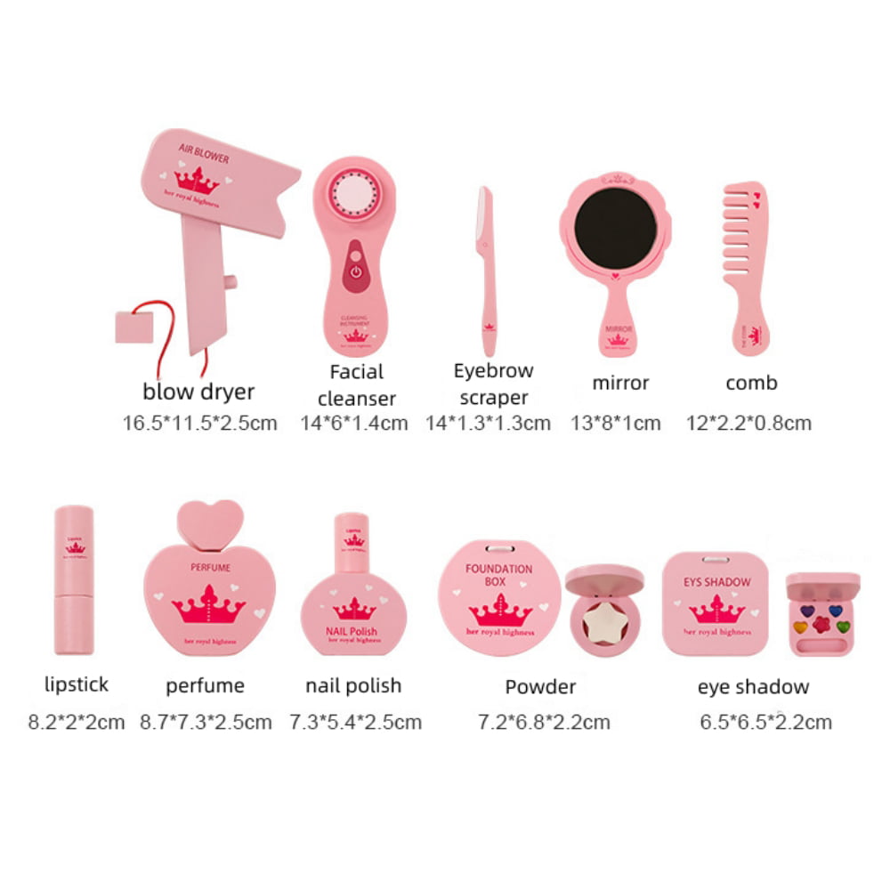 Beauty Vanity Play Set Toys, Makeup Vanity Set for Little Girls, Pretend Play Kids Princess Beauty Salon with Hairdryer and Mirror, Toddler Girl Toys Age 4 +, 10 Pcs