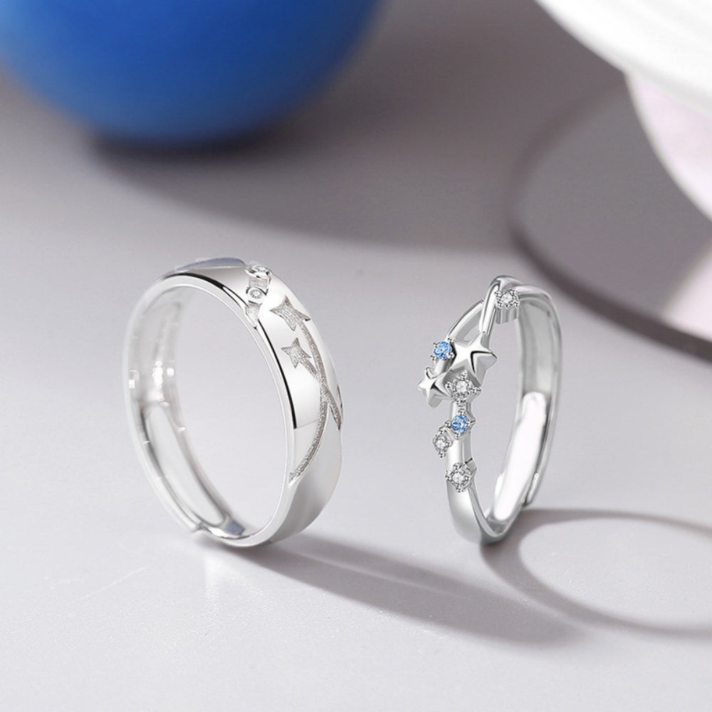 Adjustable Couple Rings, Diamond-encrusted Meteor Shower Starry Sky Promise Rings for Couples Romantic Love Couples Jewelry Gifts