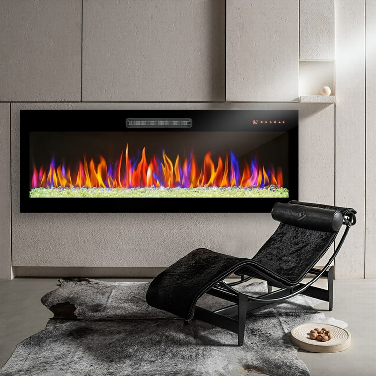 Electric Fireplace, 50" Recessed and Wall Mounted Electric Fireplace Heater, 1400W Ultra Thin Linear Fireplace with Timer, Remote Control, Adjustable Flame Color