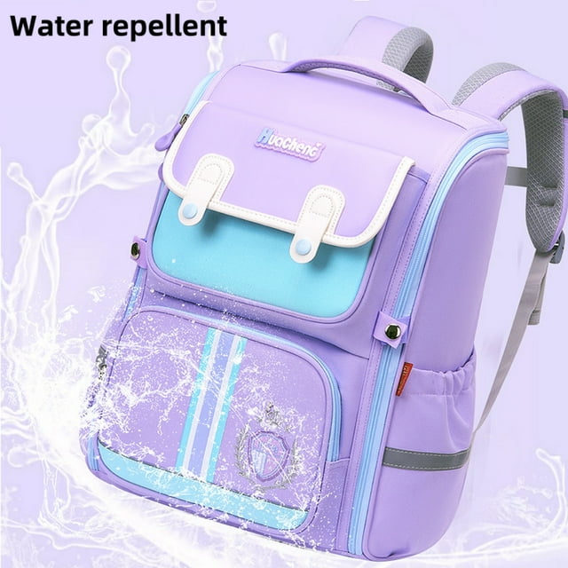 Elementary School Backpack for Girls, Large Lightweight Kids School Bag Waterproof Wide-open Bookbag for Children, Purple