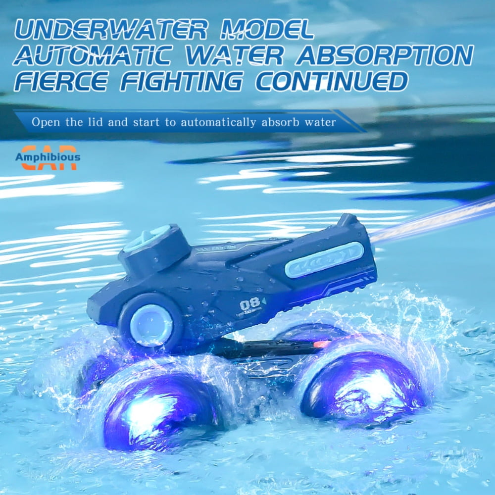 Amphibious Remote Control Car Gesture RC Car Toys for Kids, 4WD RC Stunt Car with Lights, Water Shooting RC Tank for Boys Girls, Blue
