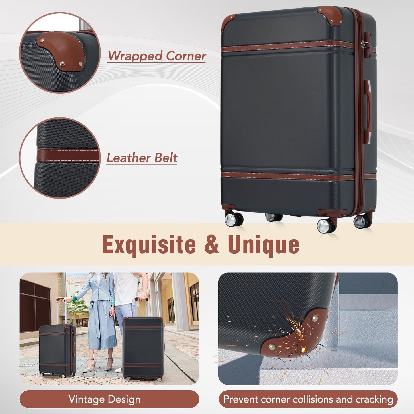 3 Pieces Hardshell Luggage Sets, Lightweight Luggages and Cosmetic Case with Spinner, TSA Lock ,20"+28"