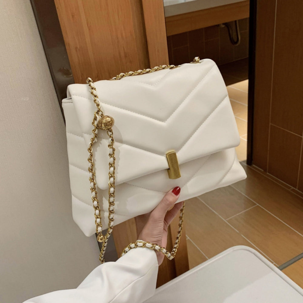 Shoulder Bag for Women, Retro Fashion PU Leather Lightweight Adjustable Chain Strap Crossbody Bags Large Capacity Underarm Bag Handbags, white