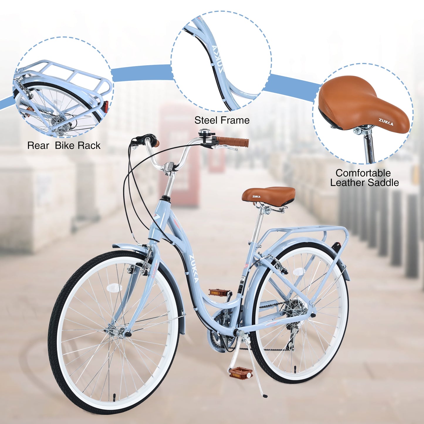 Tyethy Women's Bike 26" Shimano 7 Speed Comfortable City Beach Cruiser Bicycle, Blue