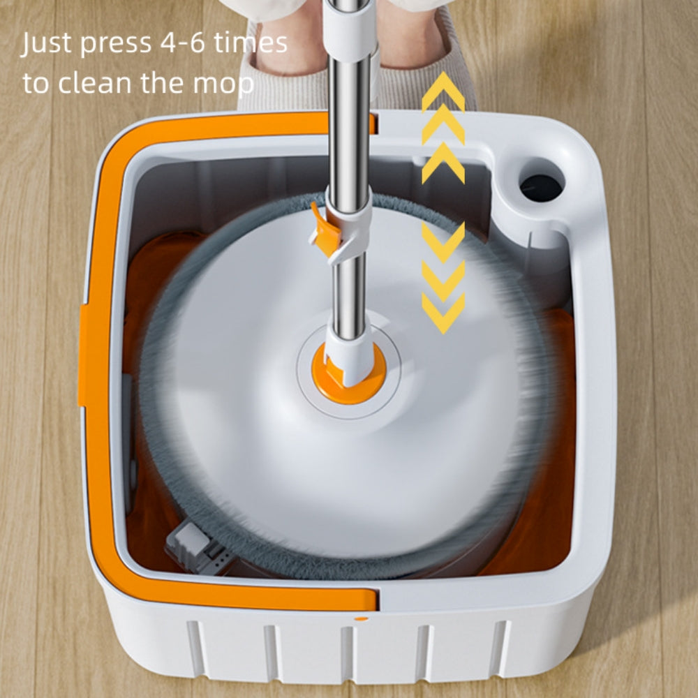 Mop and Bucket with Wringer Set, Hands-Free Flat Floor with 2 Washable Microfiber Pads, Wet and Dry Use, Floor Cleaning System
