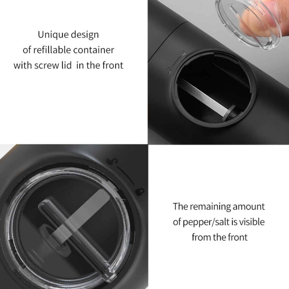 Electric Salt and Pepper Grinder Set, Automatic Salt & Pepper Mill Refillable with Charging Base, USB Cables, 2 Adjustable Coarseness Mills, One Hand Operation, LED Light