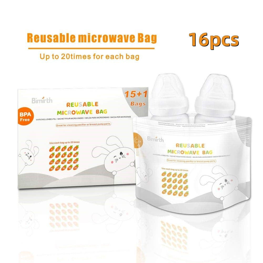 Microwave Steam Cleaning Bag Reusable, Baby Bottle Sterilizer Bags, 16 Count Sterilizing Bags for Bottles and Breast Pump Parts