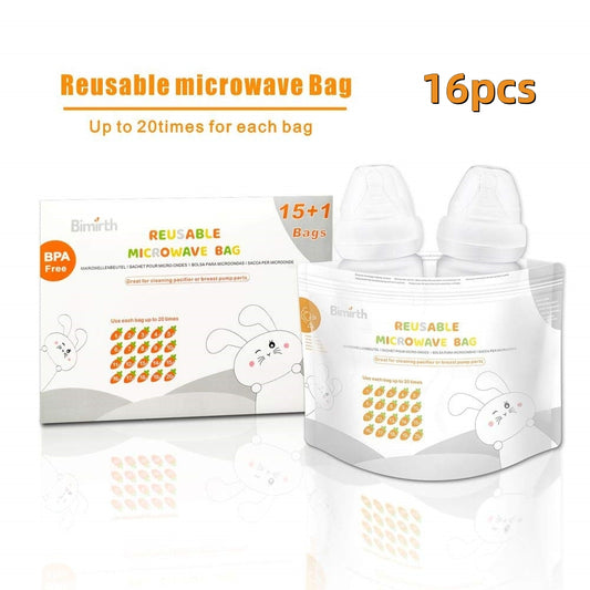 Microwave Steam Cleaning Bag Reusable, Baby Bottle Sterilizer Bags, 16 Count Sterilizing Bags for Bottles and Breast Pump Parts