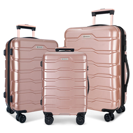 Luggage Sets Clearance 3pcs Hardshell Traveling Luggage Lightweight Durable Suitcase Sets with Spinner Wheels and TSA Lock (20/24/28), Rose Gold